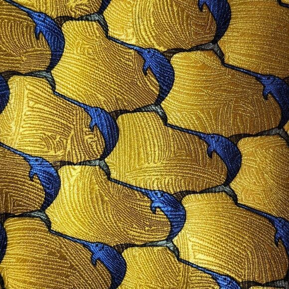 The Nature Conservancy Gold Yellow Royal Navy Blue Swordfish Silk Tie - Picture 2 of 7